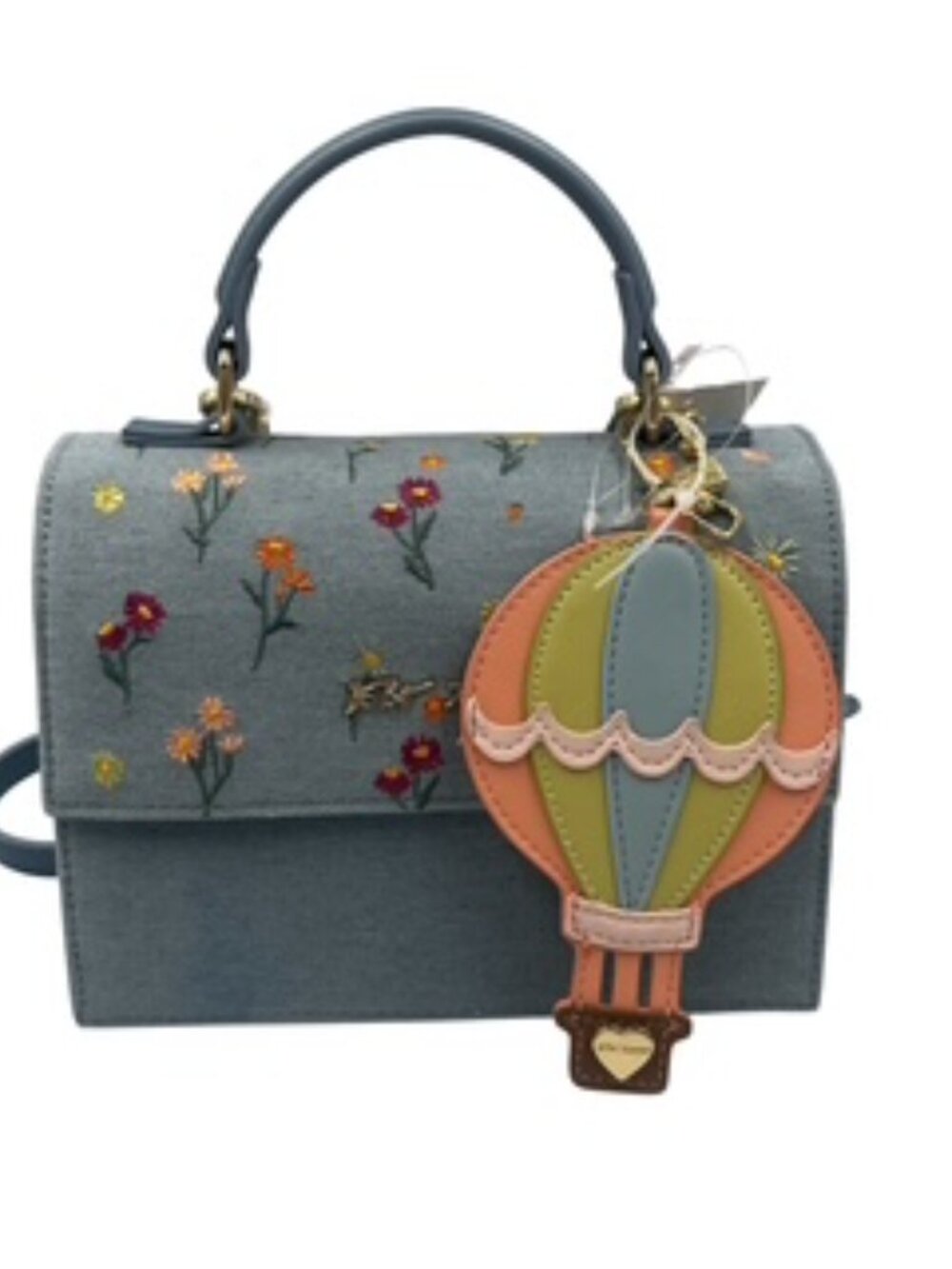 NEW Betsey Johnson Denim Floral Embroidered crossbody handbag Satchel purse - Picture 9 of 14